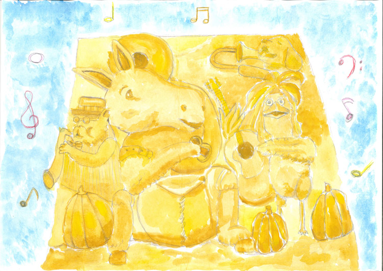 【特選】作品名「ブレーメンの音楽隊とかぼちゃ」