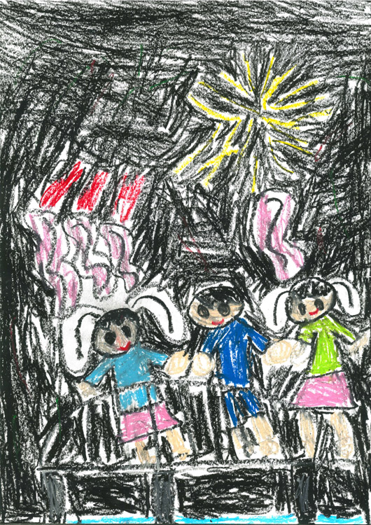 【入選】作品名「花火をかぞくでみたよ」